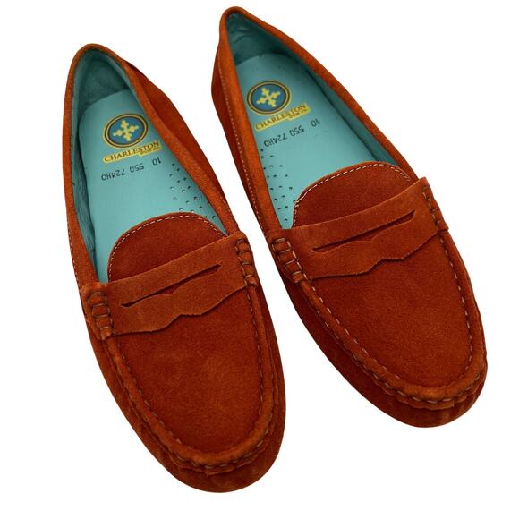 Charleston Shoe Co. Women's Daydream Orange Suede Flat Loafers Shoes Size 10 NEW - Picture 1 of 9